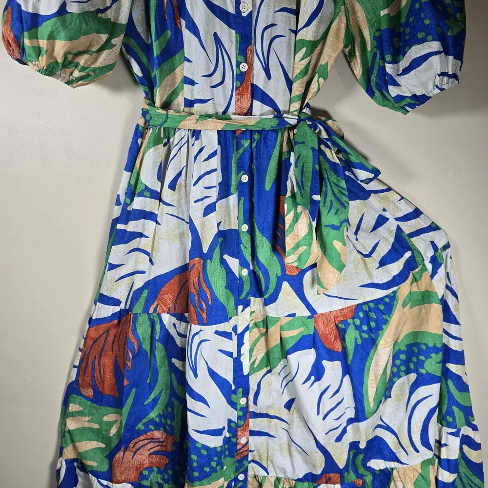 Flying Tomato Vibrant Leaf Print Maxi Dress 100% Cotton Size Large. - Picture 10 of 14
